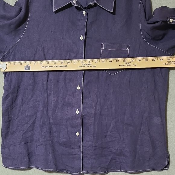 FOXCROFT Women's Navy Blue 100% Linen Casual Button Up Blouse - Size 16W - Picture 7 of 13